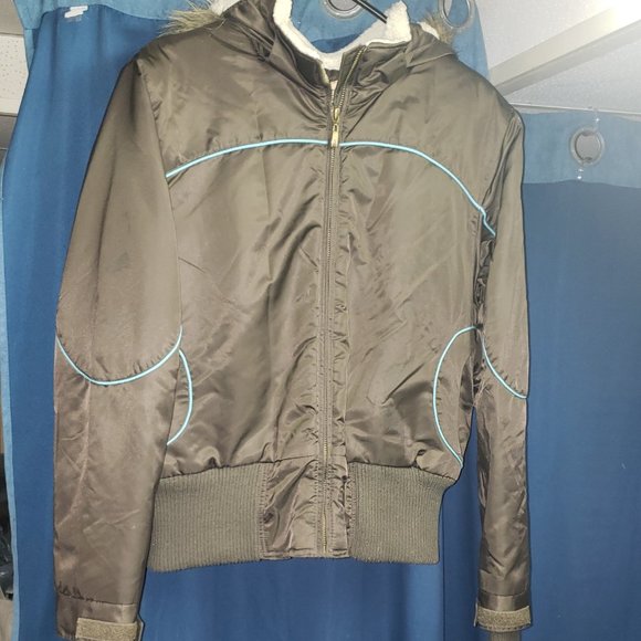 Groggy Brown and Turquoise Bomber style Coat - Picture 8 of 8